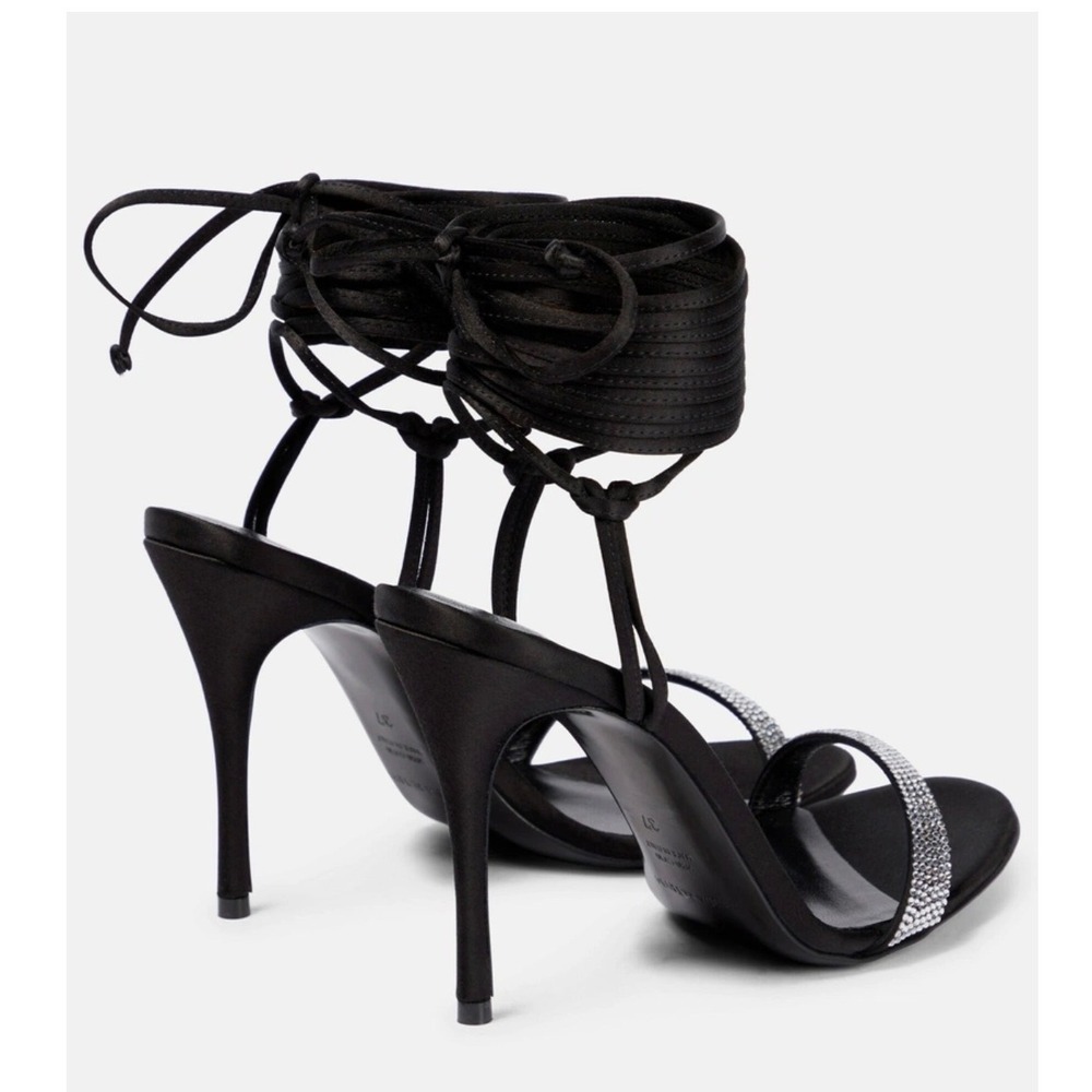 Magda Butrym Black Satin Crystal Embellished Lace Up Stiletto‎  Heels 39 NWOB - Picture 4 of 13